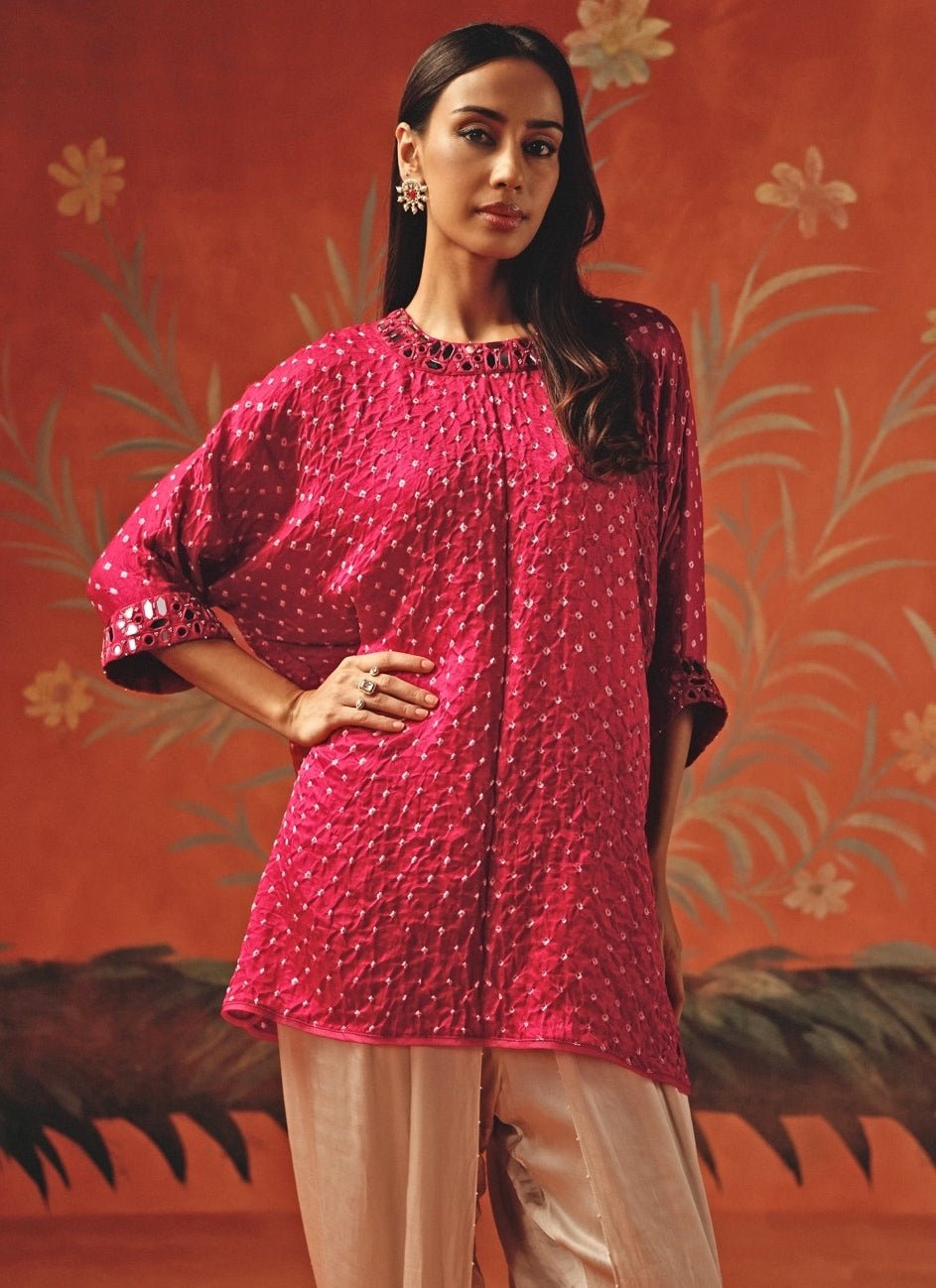 Twenty Nine Hot Pink And Blush Bandhani Tunic Top With DhotiFabilicious Fashion