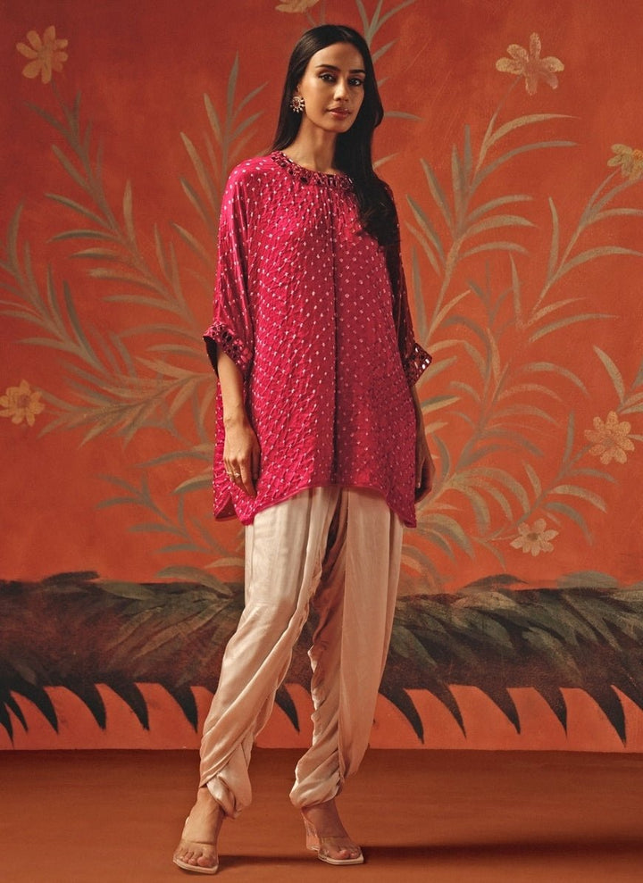 Twenty Nine Hot Pink And Blush Bandhani Tunic Top With DhotiFabilicious Fashion