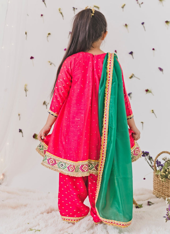 Chotibuti Hot Pink And Green Silk Kurta Salwar SetFabilicious Fashion
