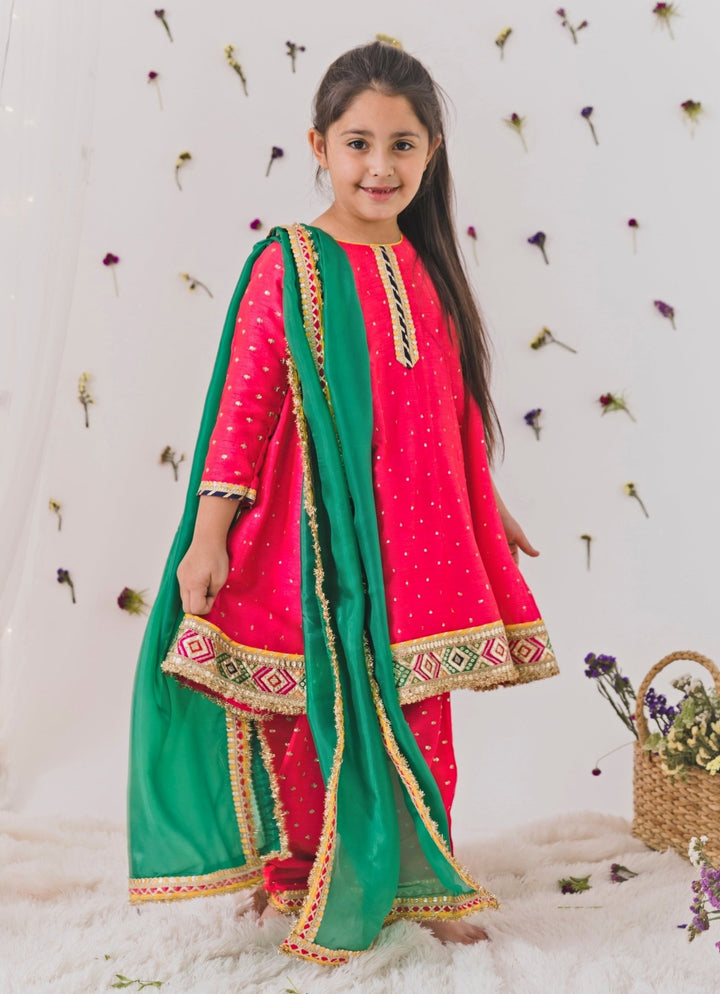 Chotibuti Hot Pink And Green Silk Kurta Salwar SetFabilicious Fashion