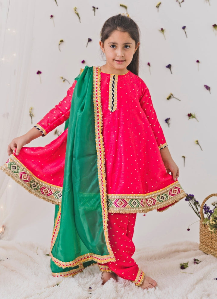 Chotibuti Hot Pink And Green Silk Kurta Salwar SetFabilicious Fashion