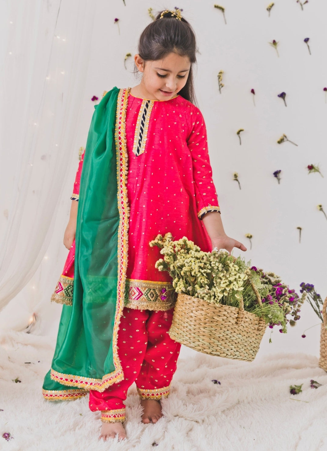 Chotibuti Hot Pink And Green Silk Kurta Salwar SetFabilicious Fashion