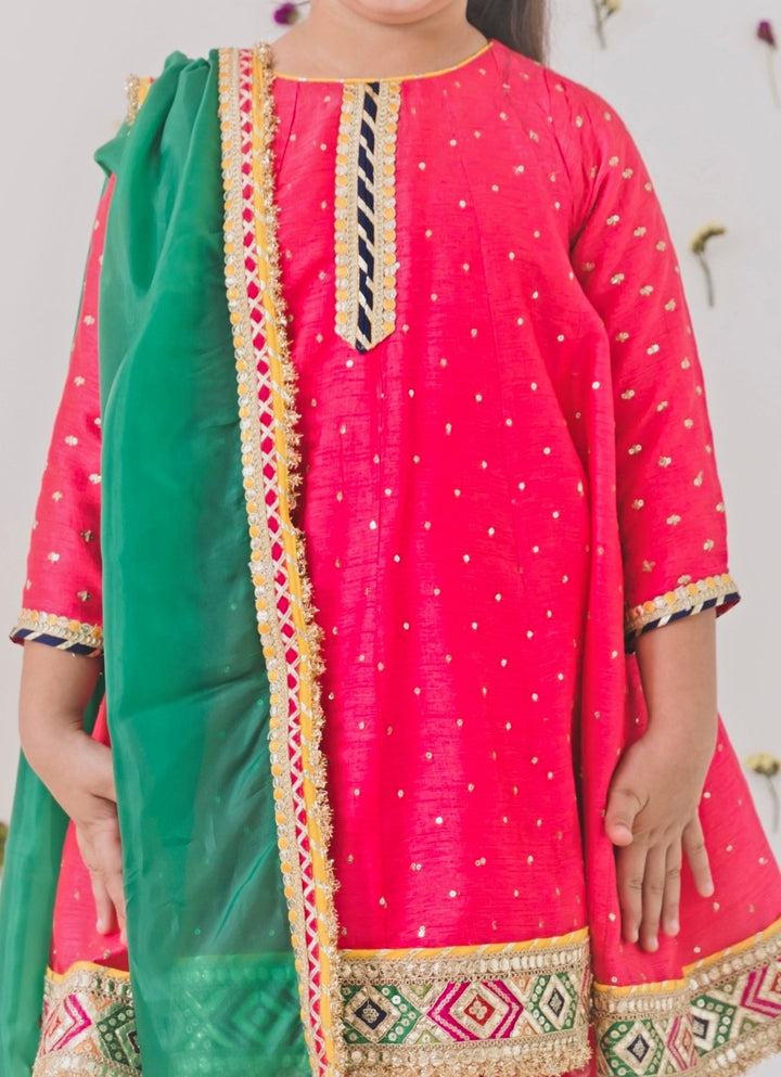 Chotibuti Hot Pink And Green Silk Kurta Salwar SetFabilicious Fashion