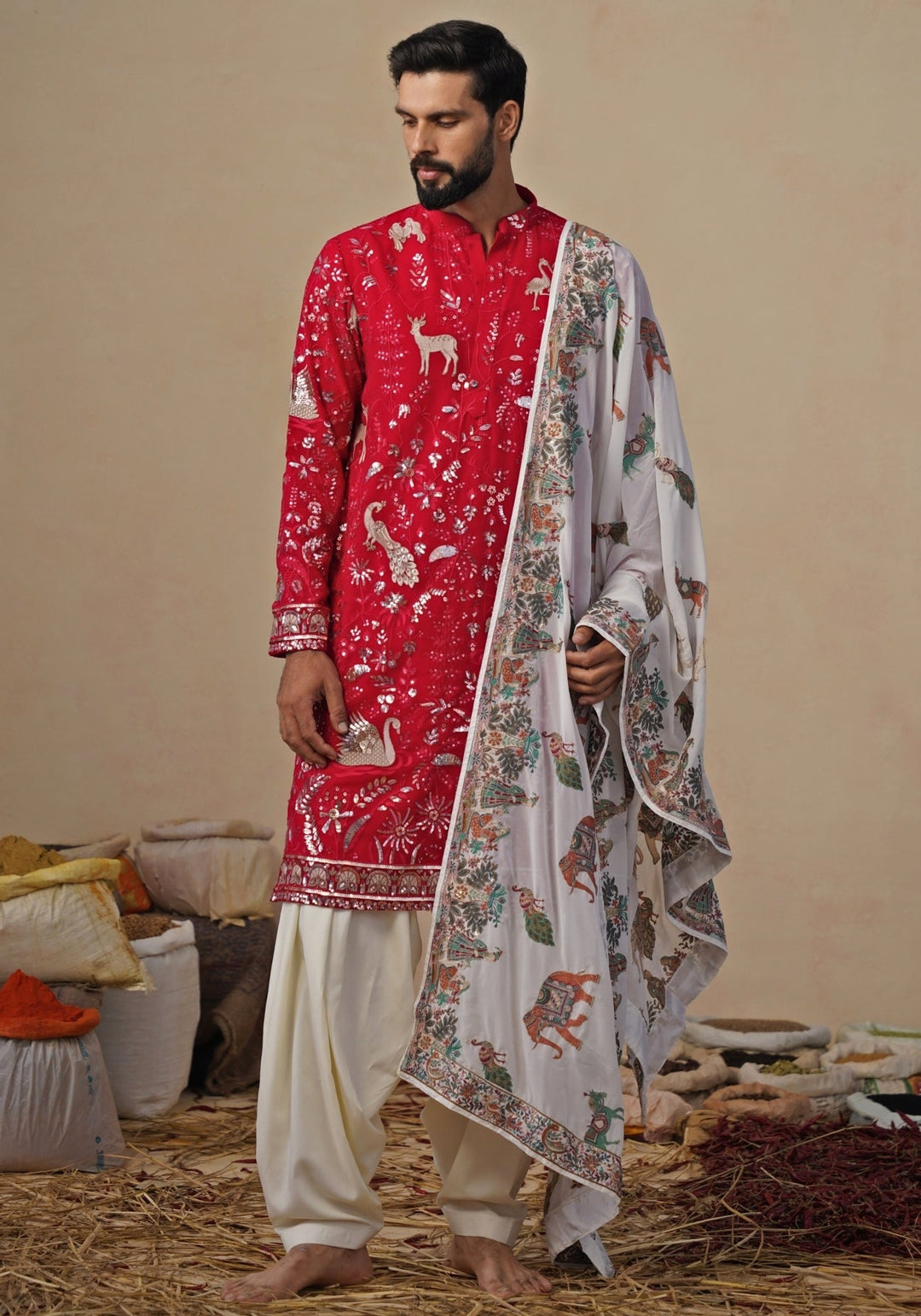 Hot Pink and Ivory Georgette Kurta and Patiala Pants Kalpraag - Fabilicious Fashion