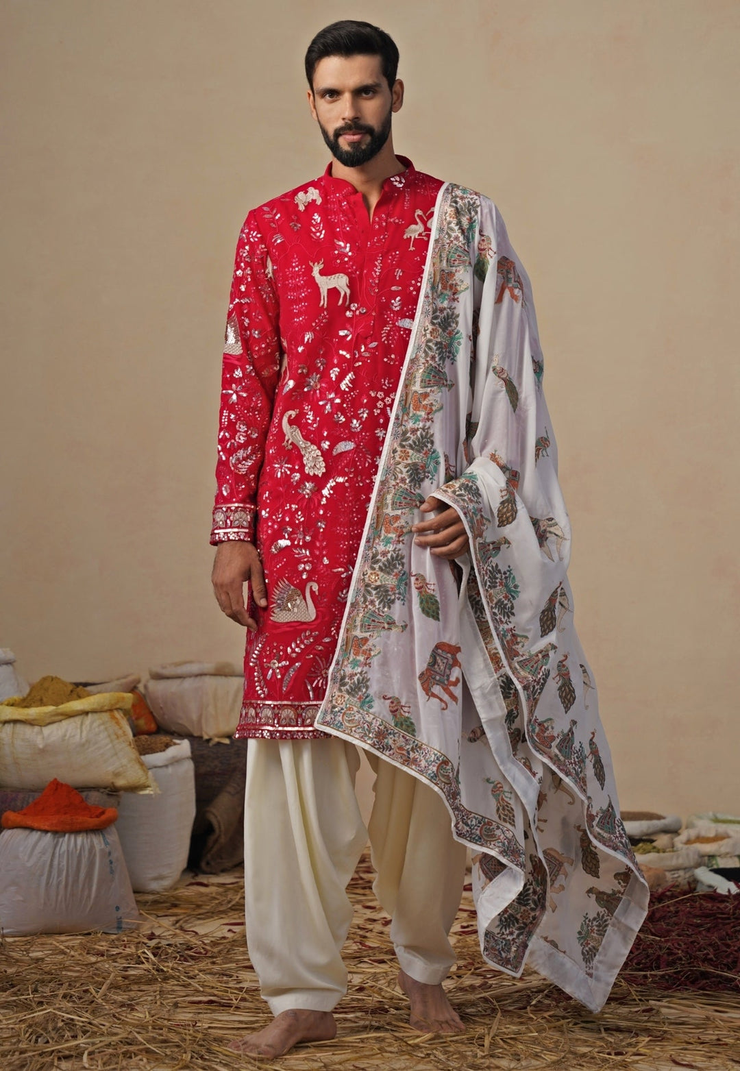 Hot Pink and Ivory Georgette Kurta and Patiala Pants Kalpraag - Fabilicious Fashion