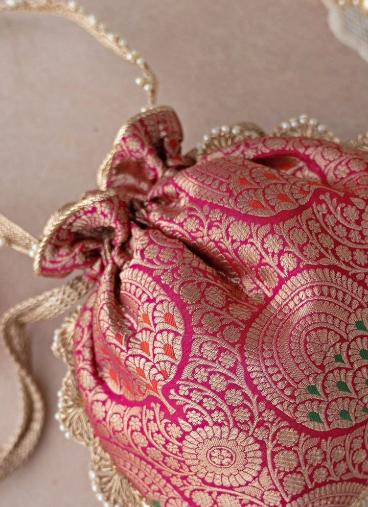 Hot Pink Banarasi Potli AMYRA - Fabilicious Fashion