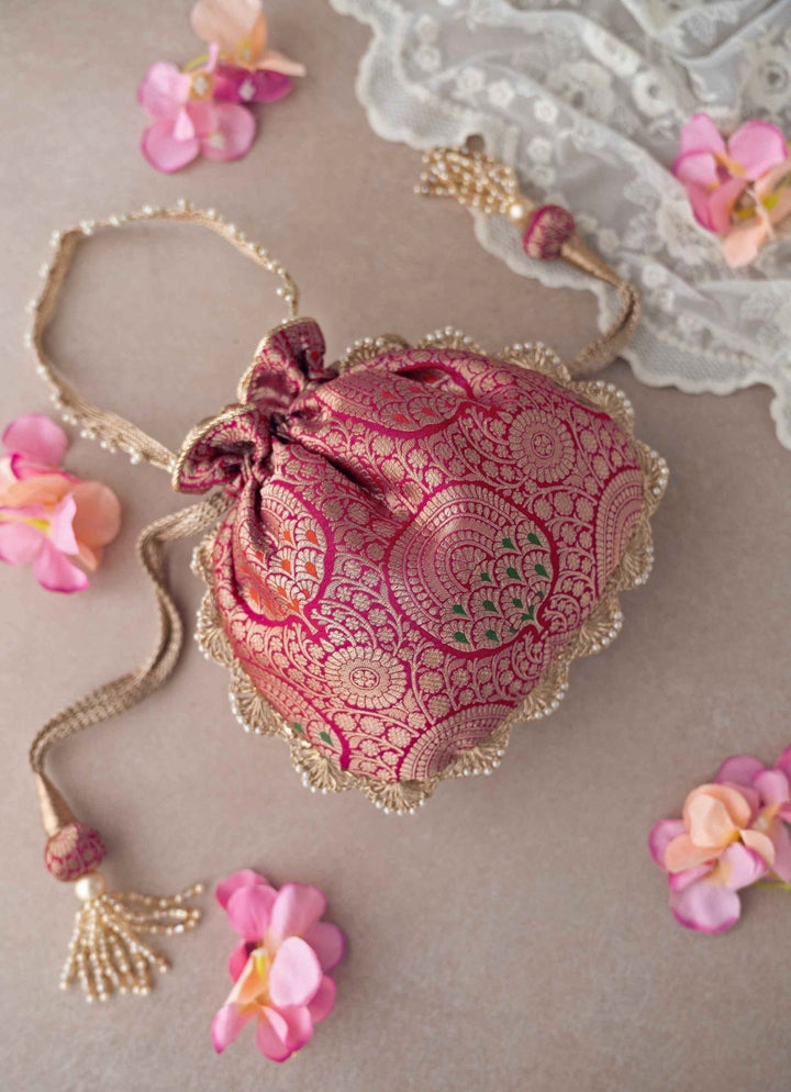 Hot Pink Banarasi Potli AMYRA - Fabilicious Fashion