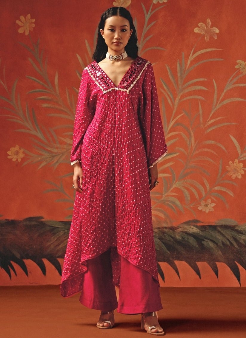 Twenty Nine Hot Pink Bandhani Asymmetric Kurta PalazzoFabilicious Fashion