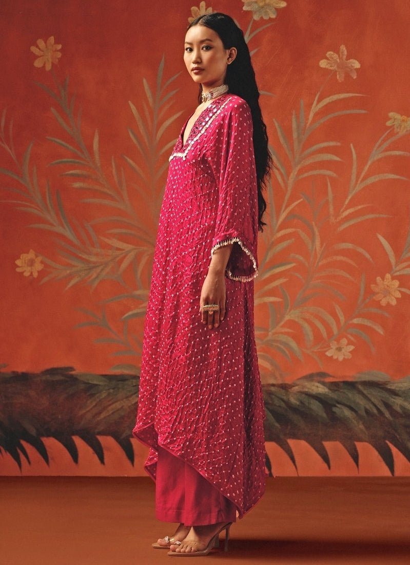 Twenty Nine Hot Pink Bandhani Asymmetric Kurta PalazzoFabilicious Fashion