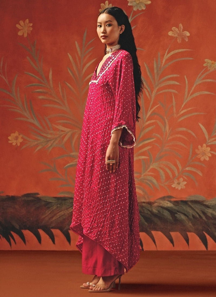 Twenty Nine Hot Pink Bandhani Asymmetric Kurta PalazzoFabilicious Fashion