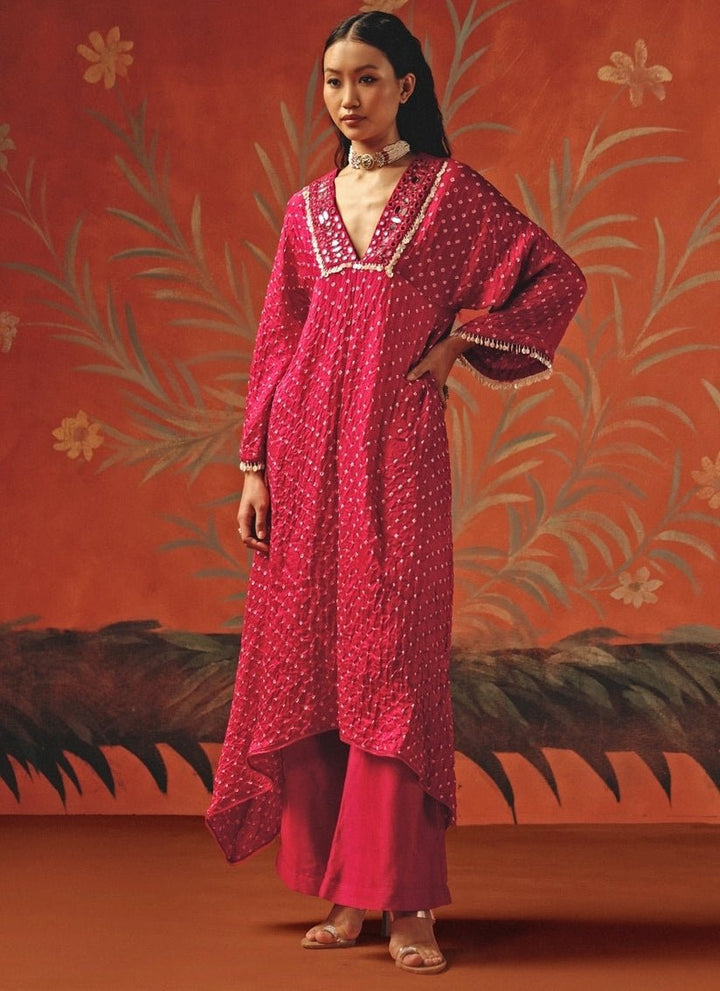 Twenty Nine Hot Pink Bandhani Asymmetric Kurta PalazzoFabilicious Fashion