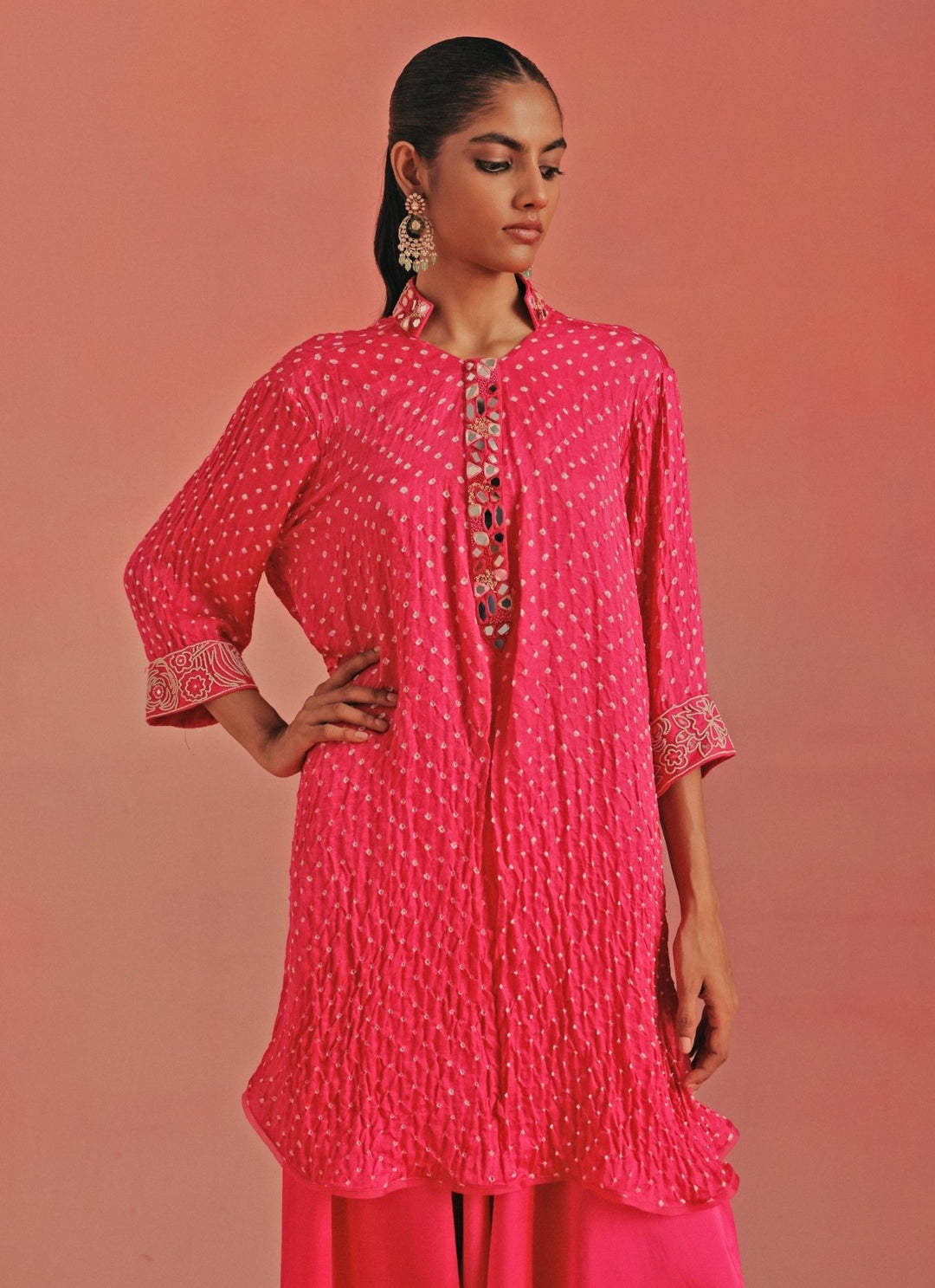 Twenty Nine Hot Pink Bandhani High Low Kurta Dhoti SetFabilicious Fashion