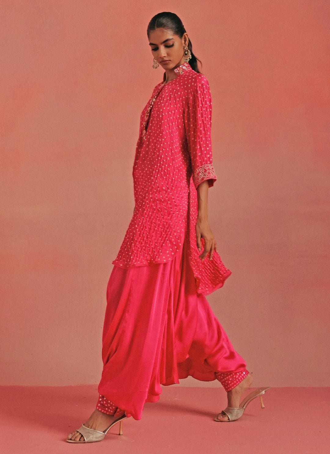 Twenty Nine Hot Pink Bandhani High Low Kurta Dhoti SetFabilicious Fashion