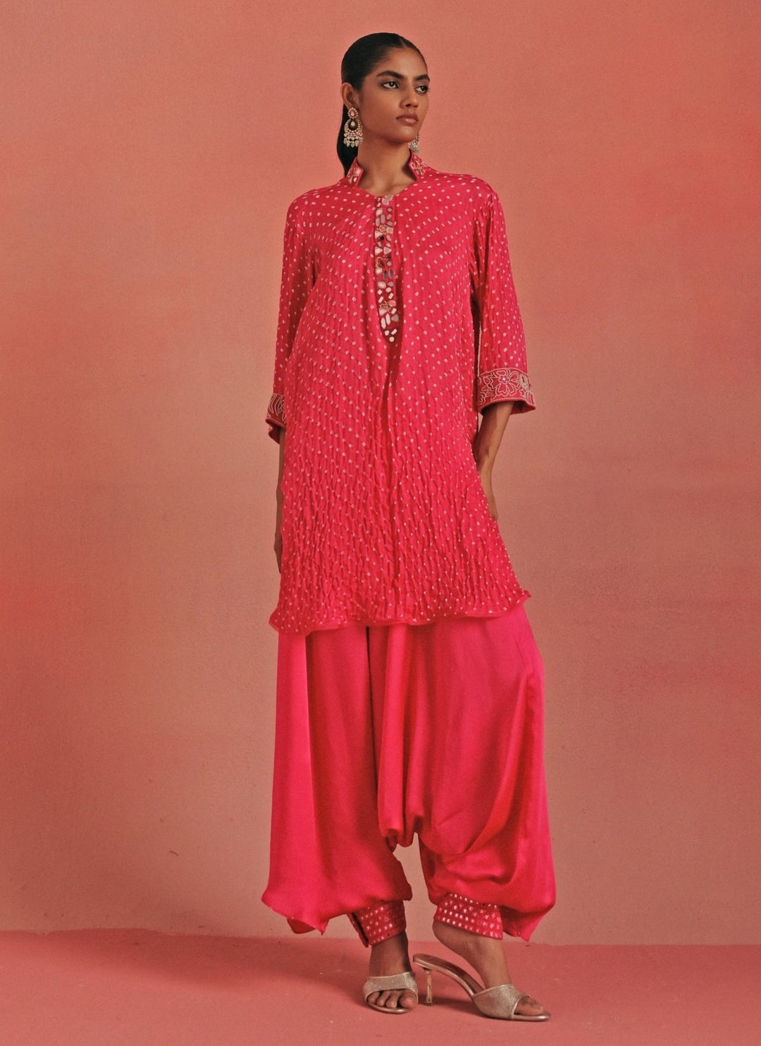 Twenty Nine Hot Pink Bandhani High Low Kurta Dhoti SetFabilicious Fashion