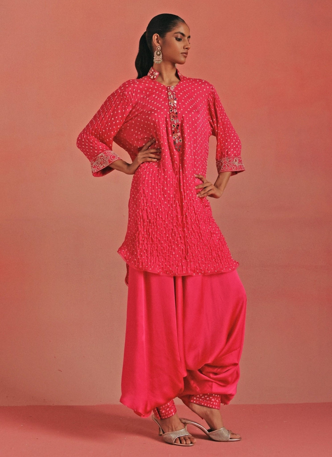 Twenty Nine Hot Pink Bandhani High Low Kurta Dhoti SetFabilicious Fashion