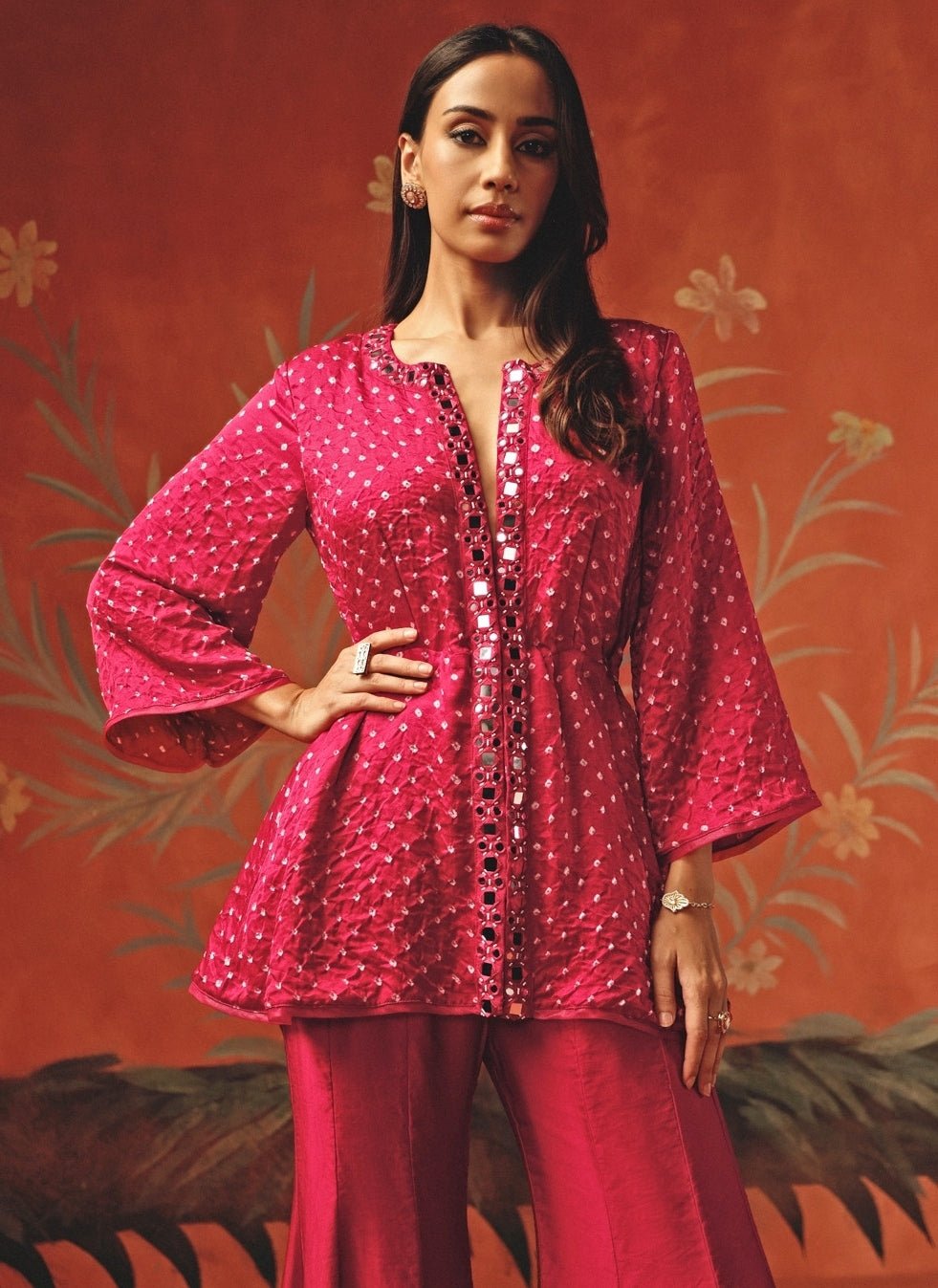 Twenty Nine Hot Pink Bandhani Peplum Top PantsFabilicious Fashion