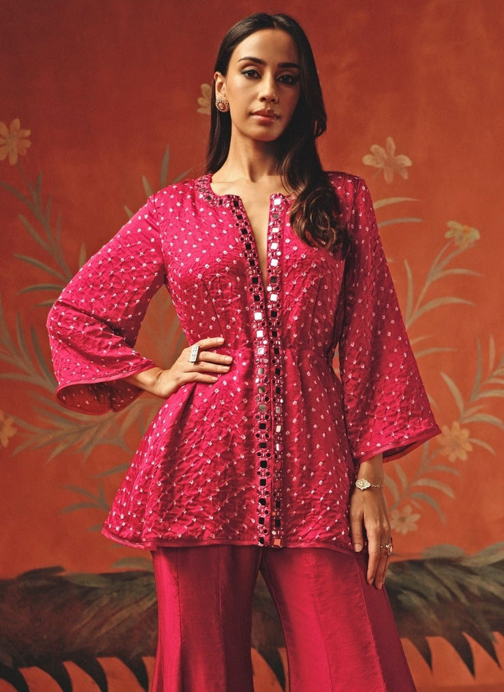 Twenty Nine Hot Pink Bandhani Peplum Top PantsFabilicious Fashion