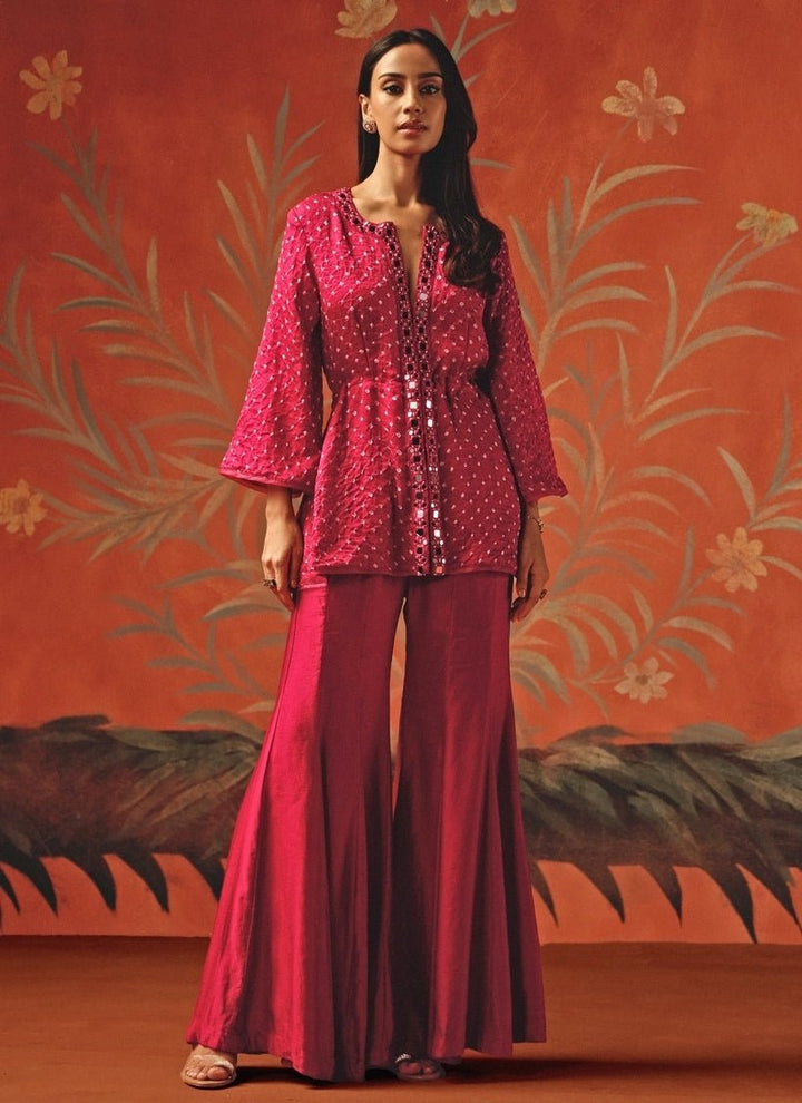 Twenty Nine Hot Pink Bandhani Peplum Top PantsFabilicious Fashion