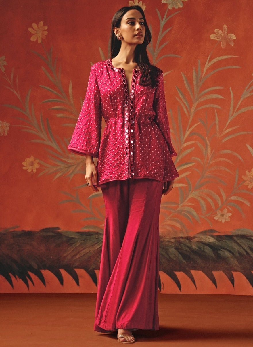 Twenty Nine Hot Pink Bandhani Peplum Top PantsFabilicious Fashion