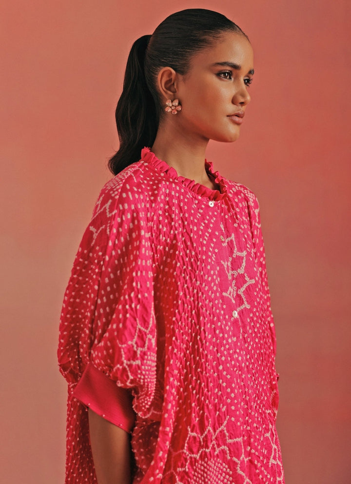 Twenty Nine Hot Pink Bandhani Shirt Style Kurta And Pants SetFabilicious Fashion