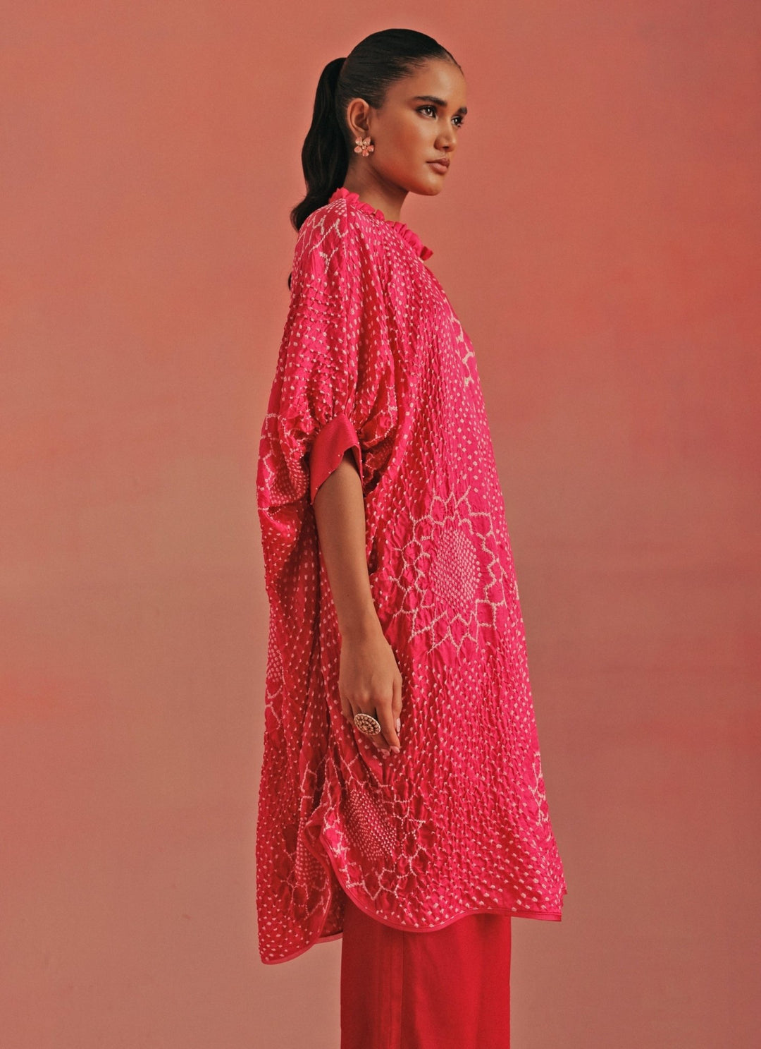 Twenty Nine Hot Pink Bandhani Shirt Style Kurta And Pants SetFabilicious Fashion