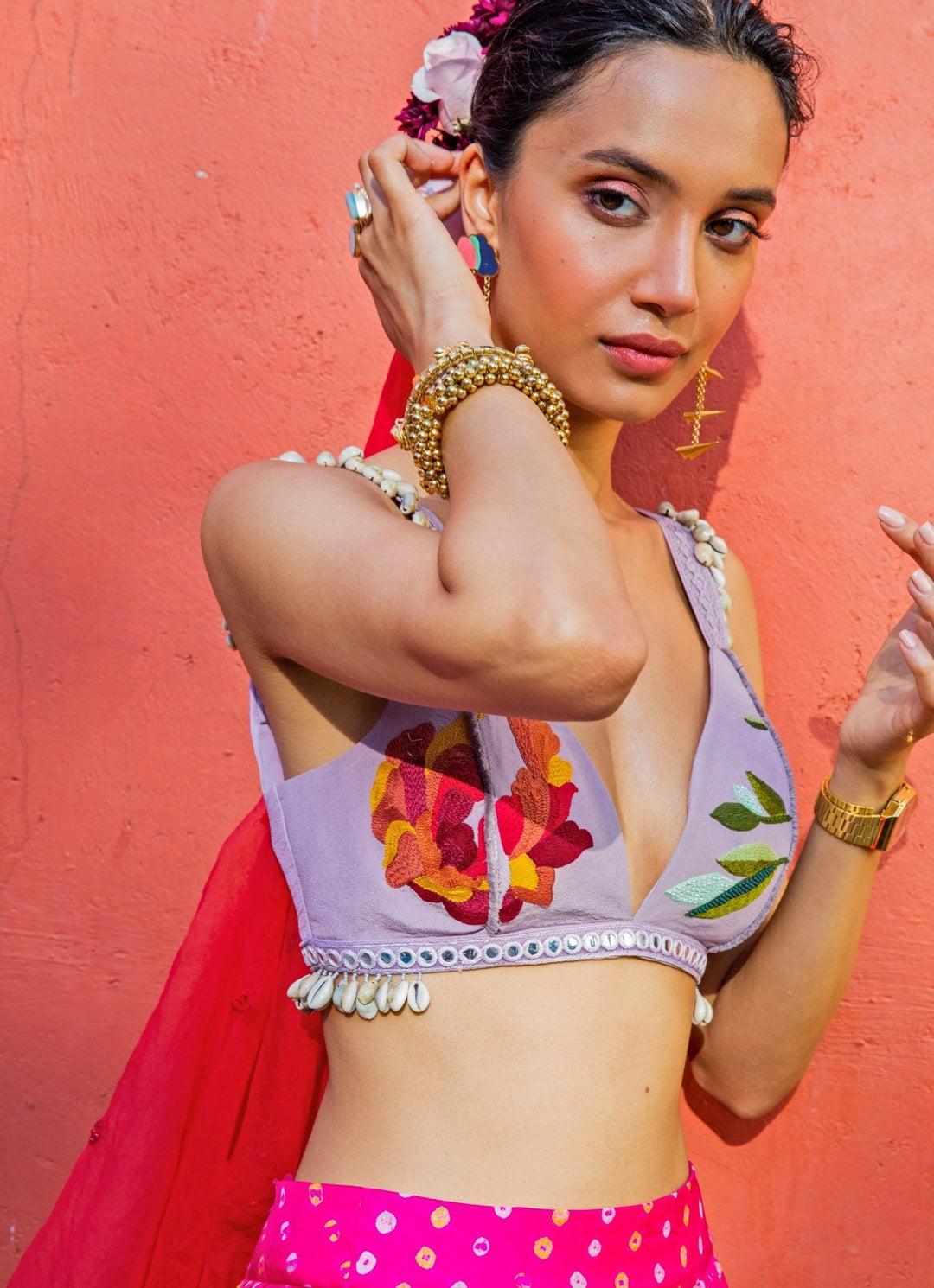 The Little Black Bow Hot Pink Bandhani Silk Lehenga SetFabilicious Fashion