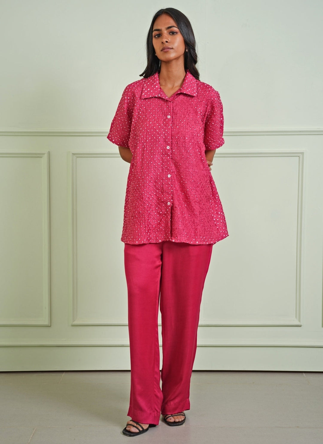 Twenty Nine Hot Pink Bandhani Tie-Up Shirt With PantsFabilicious Fashion
