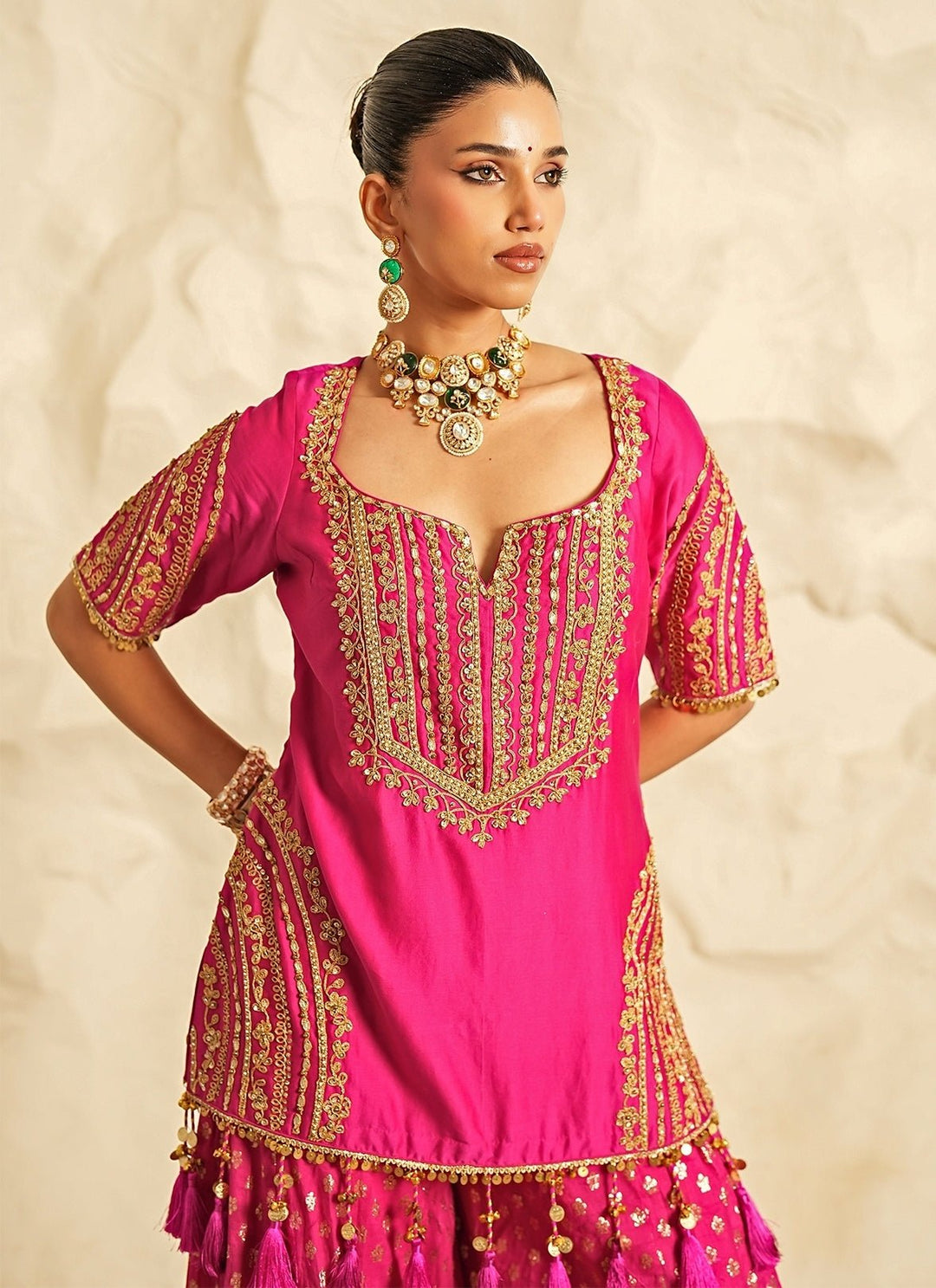 Nidhika Shekhar Hot Pink Booti Chanderi Kurta Garara SetFabilicious Fashion