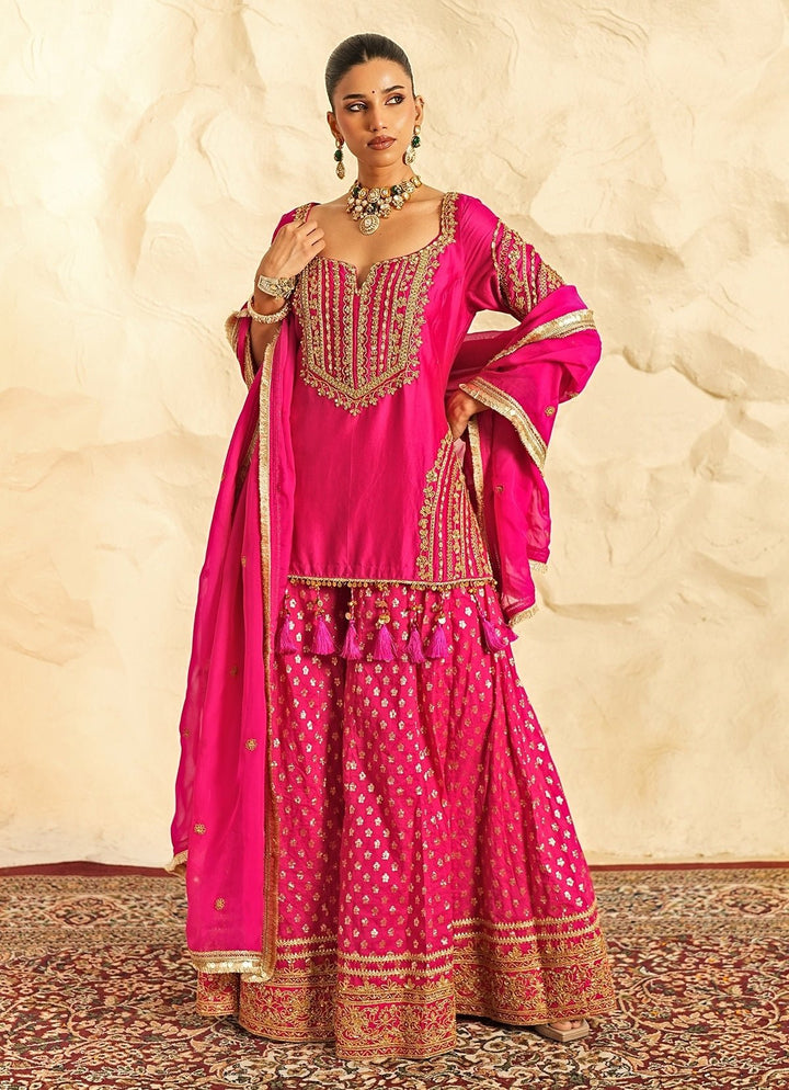 Nidhika Shekhar Hot Pink Booti Chanderi Kurta Garara SetFabilicious Fashion
