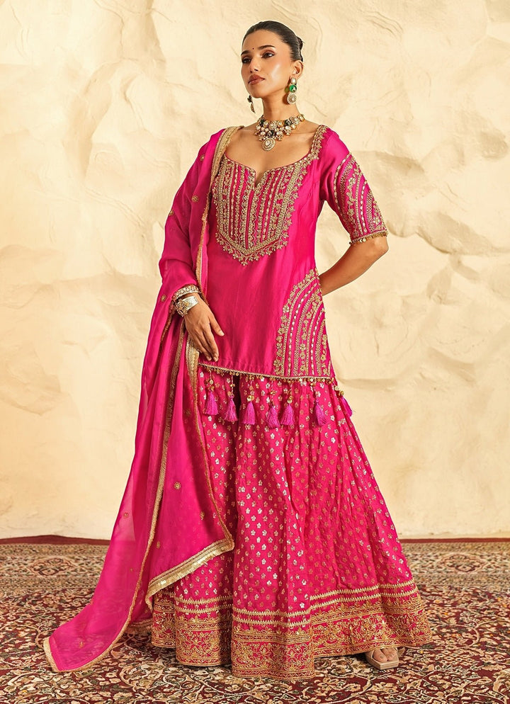 Nidhika Shekhar Hot Pink Booti Chanderi Kurta Garara SetFabilicious Fashion