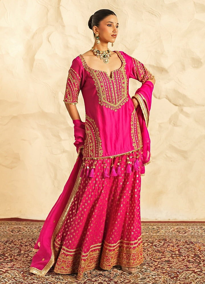 Nidhika Shekhar Hot Pink Booti Chanderi Kurta Garara SetFabilicious Fashion