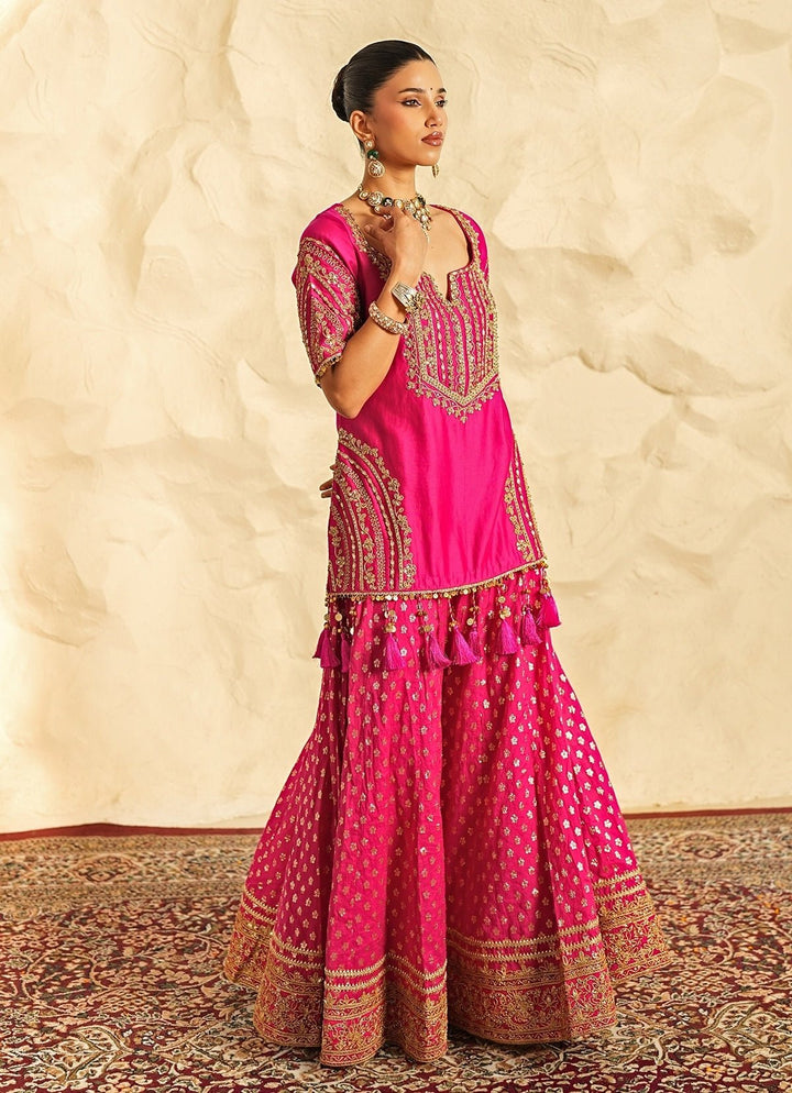 Nidhika Shekhar Hot Pink Booti Chanderi Kurta Garara SetFabilicious Fashion