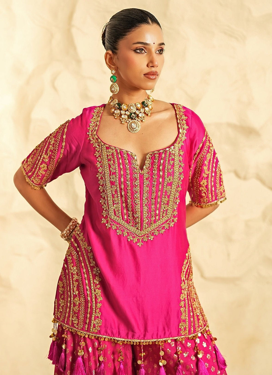 Nidhika Shekhar Hot Pink Booti Chanderi Kurta Garara SetFabilicious Fashion
