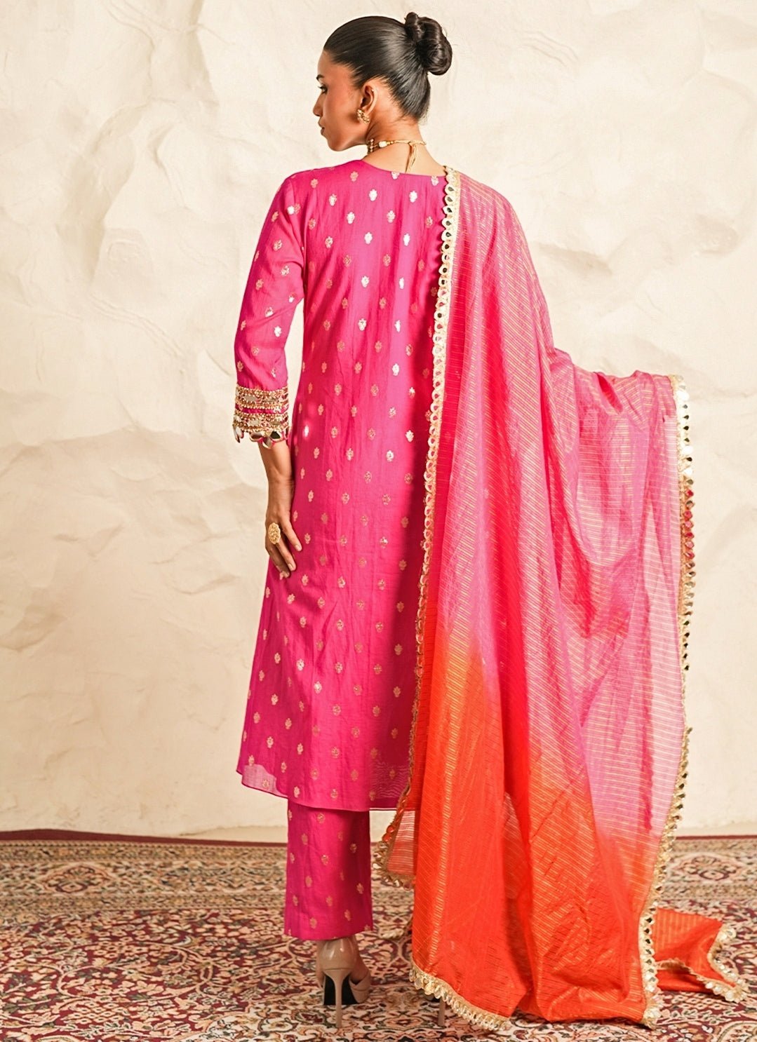 Nidhika Shekhar Hot Pink Booti Chanderi Kurta Pants SetFabilicious Fashion
