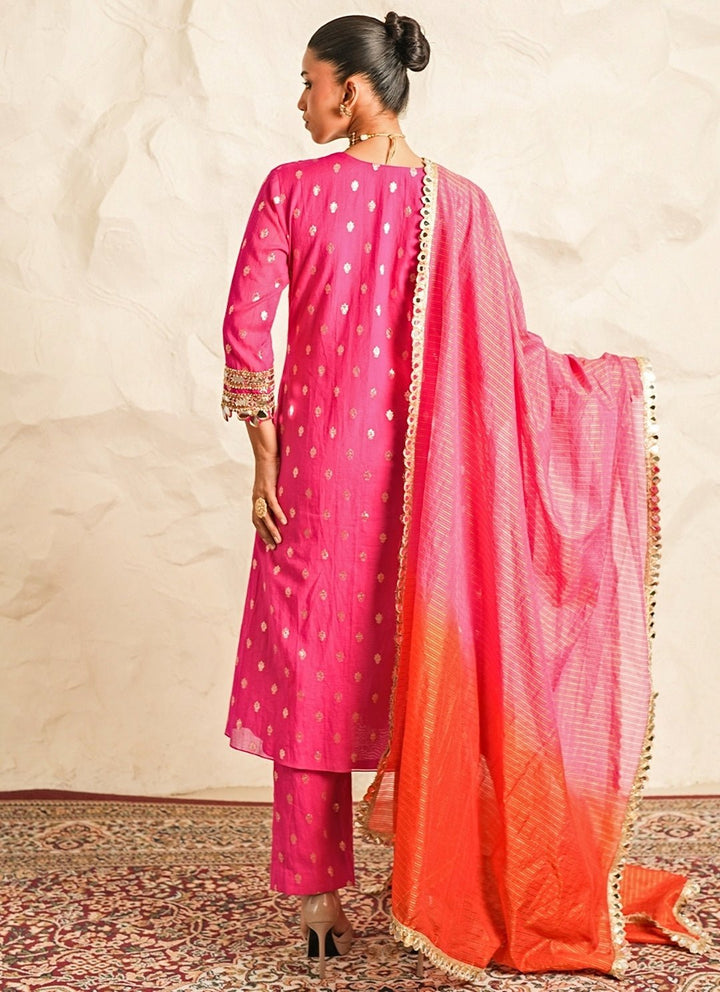 Nidhika Shekhar Hot Pink Booti Chanderi Kurta Pants SetFabilicious Fashion