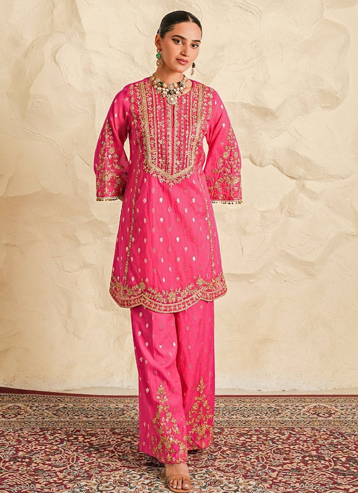 Nidhika Shekhar Hot Pink Booti Chanderi Kurta Sharara SetFabilicious Fashion