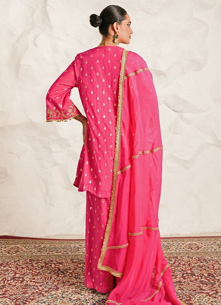 Nidhika Shekhar Hot Pink Booti Chanderi Kurta Sharara SetFabilicious Fashion