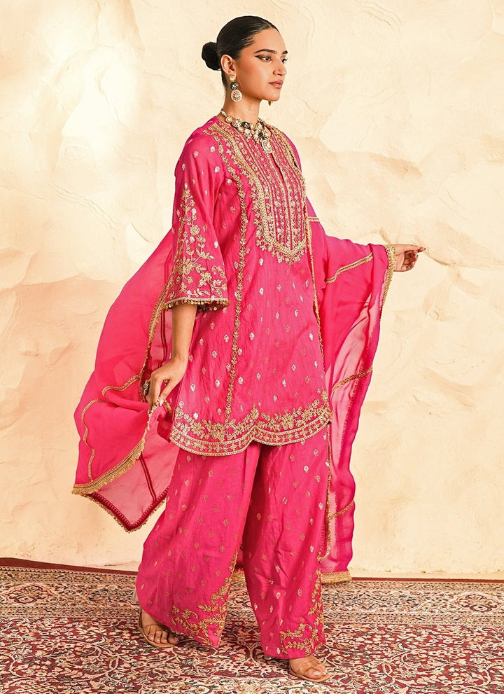 Nidhika Shekhar Hot Pink Booti Chanderi Kurta Sharara SetFabilicious Fashion