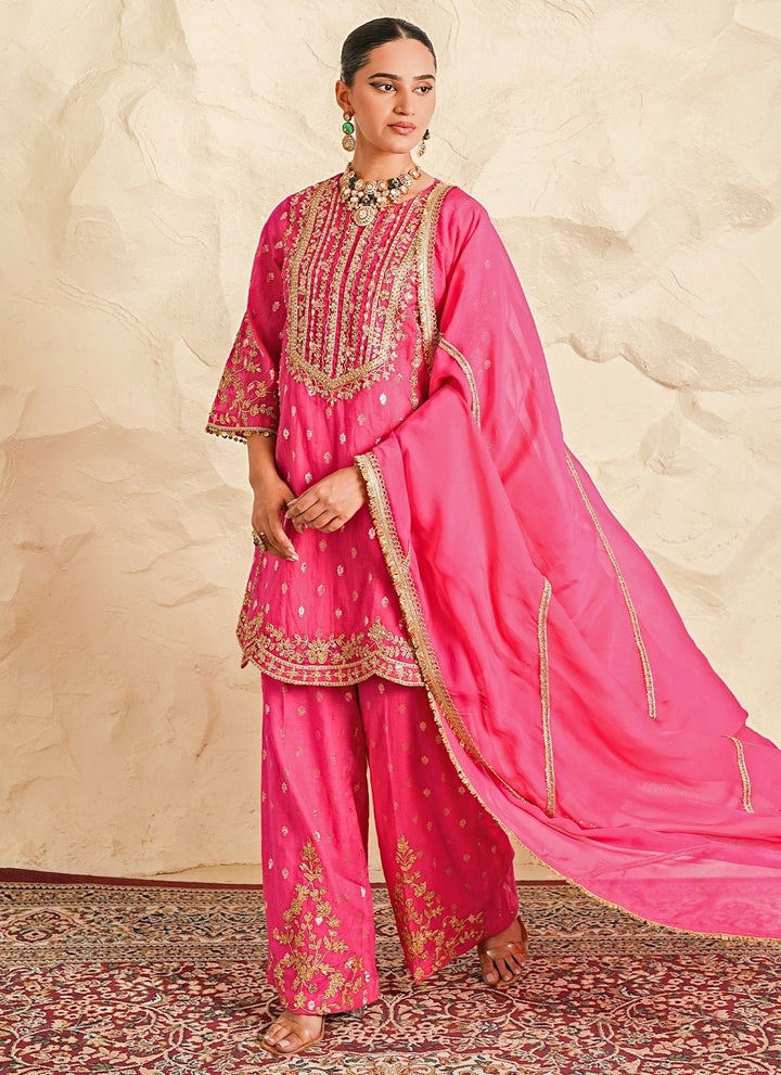 Nidhika Shekhar Hot Pink Booti Chanderi Kurta Sharara SetFabilicious Fashion