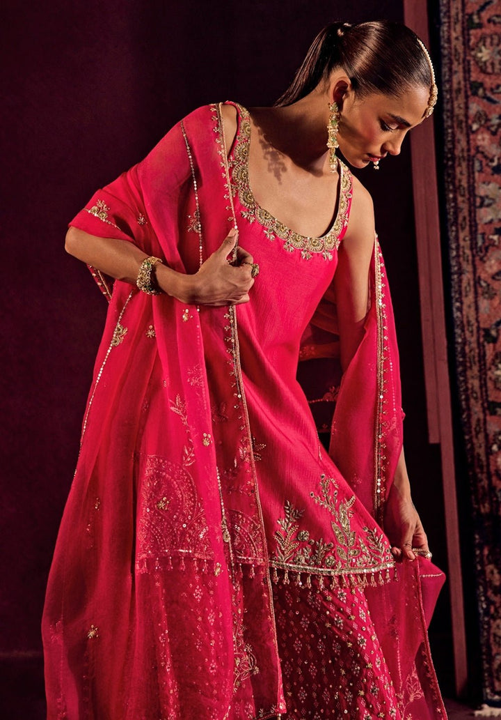 Hot Pink Brocade Silk Kurta Sharara Set Prevasu - Fabilicious Fashion