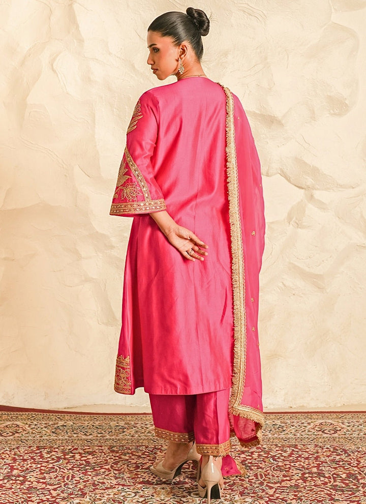 Nidhika Shekhar Hot Pink Chanderi Kurta Pants SetFabilicious Fashion