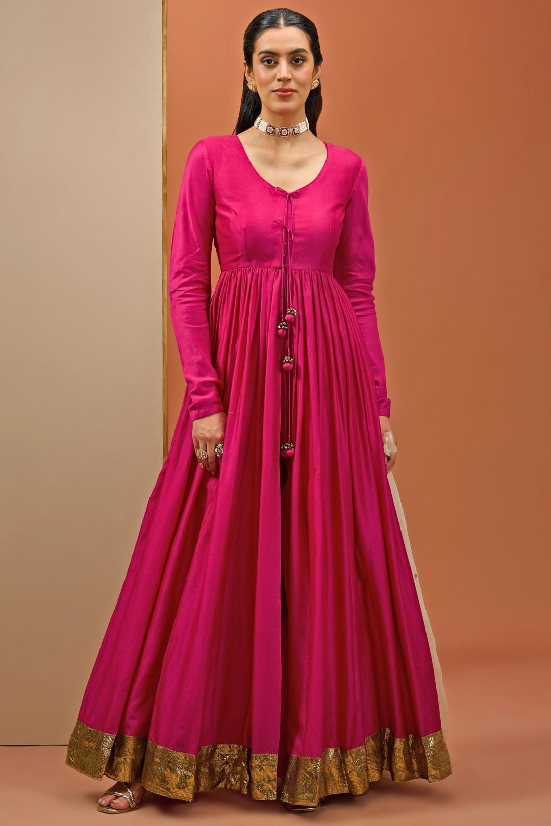 Hot Pink Embellished Anarkali Set Esha Koul - Fabilicious Fashion