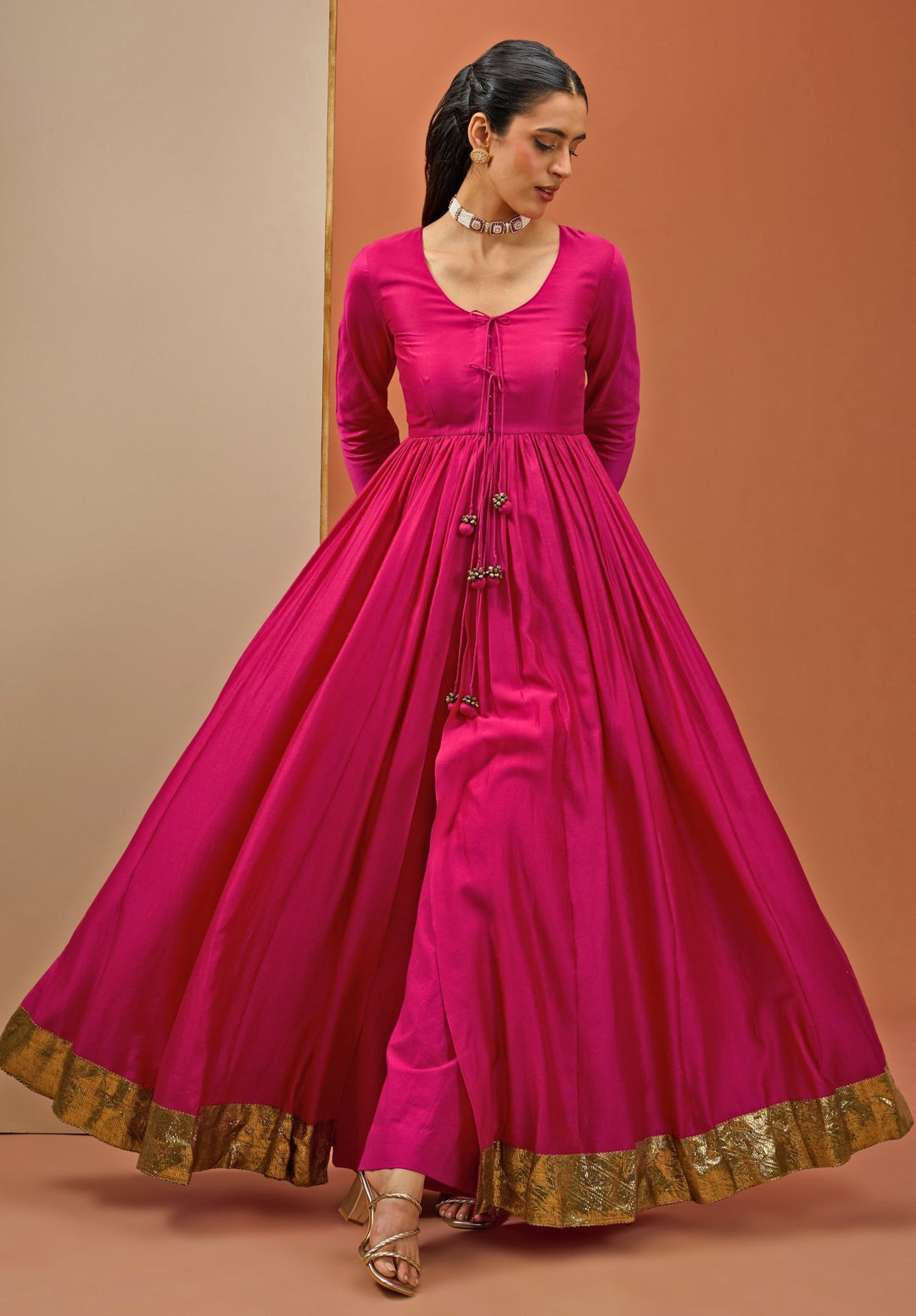Hot Pink Embellished Anarkali Set Esha Koul - Fabilicious Fashion
