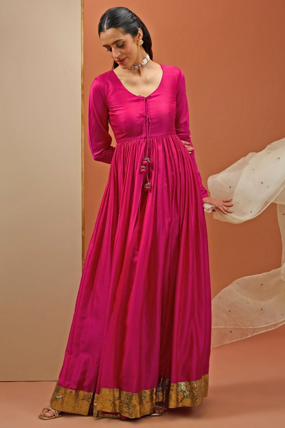 Hot Pink Embellished Anarkali Set Esha Koul - Fabilicious Fashion