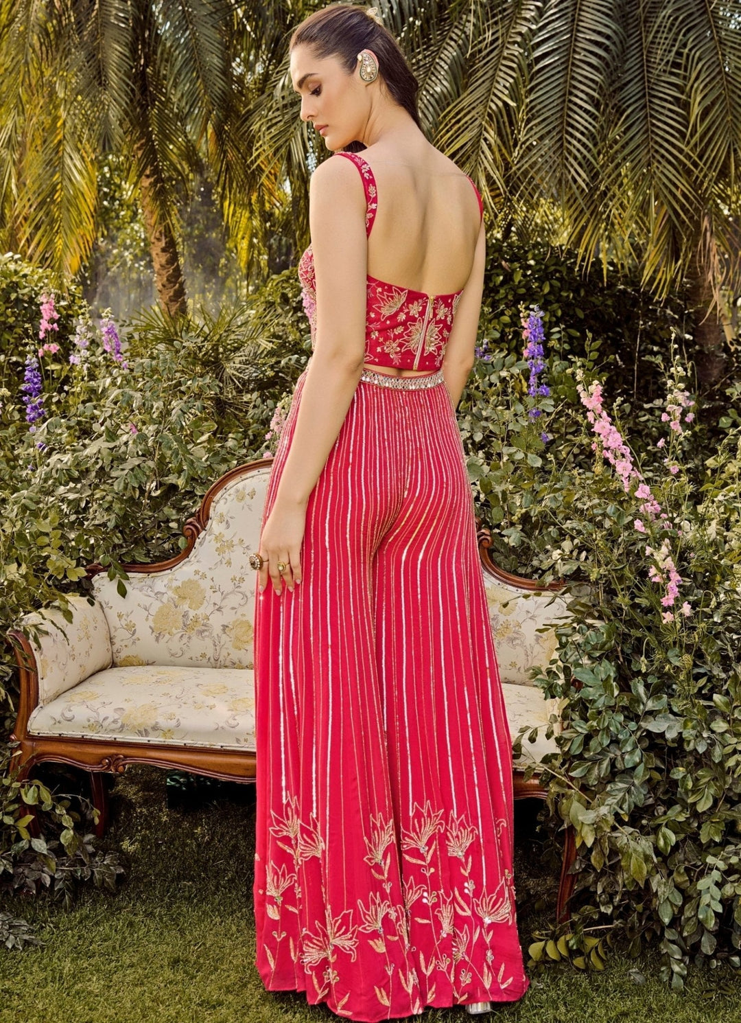 Hot Pink Embroidered Corset Pant Set Parul Gandhi - Fabilicious Fashion