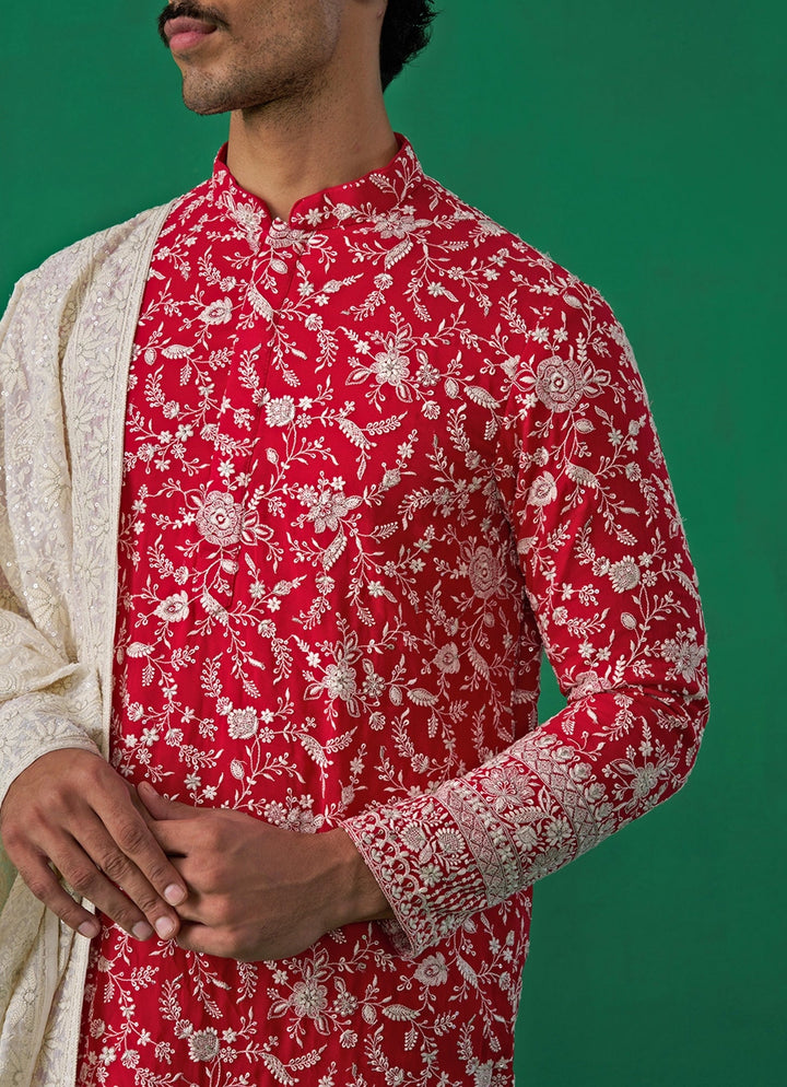 Hot Pink Embroidered Georgette Kurta Set Kalpraag - Fabilicious Fashion