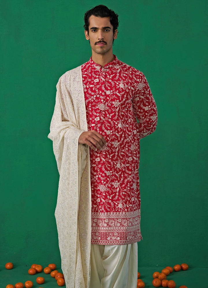 Hot Pink Embroidered Georgette Kurta Set Kalpraag - Fabilicious Fashion