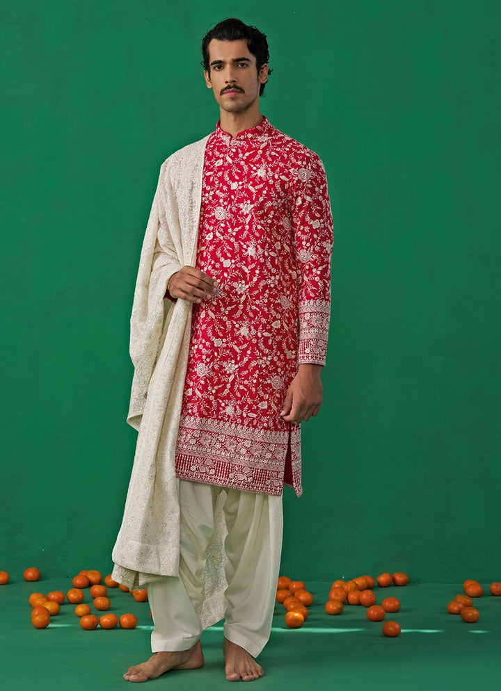 Hot Pink Embroidered Georgette Kurta Set Kalpraag - Fabilicious Fashion