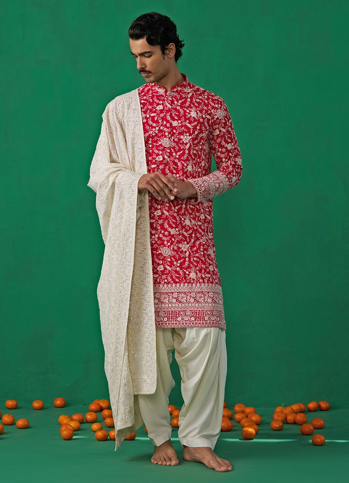 Hot Pink Embroidered Georgette Kurta Set Kalpraag - Fabilicious Fashion