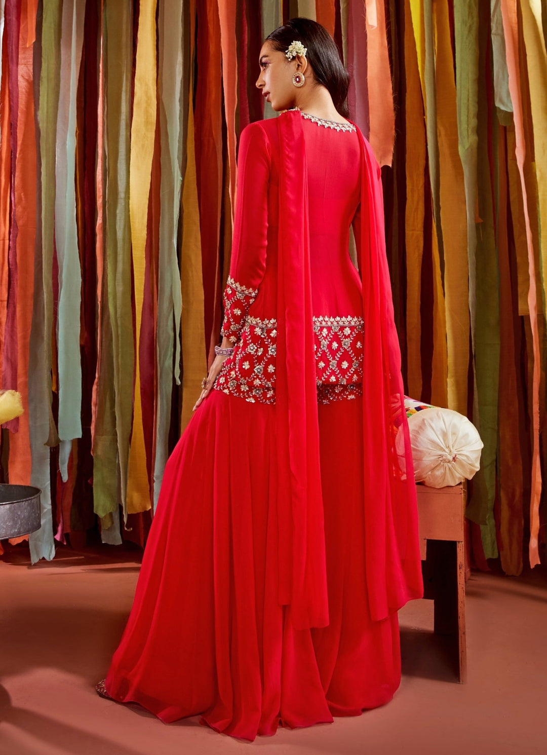 Hot Pink Embroidered Jacket Kurta Sharara Set Sanya Gulati - Fabilicious Fashion